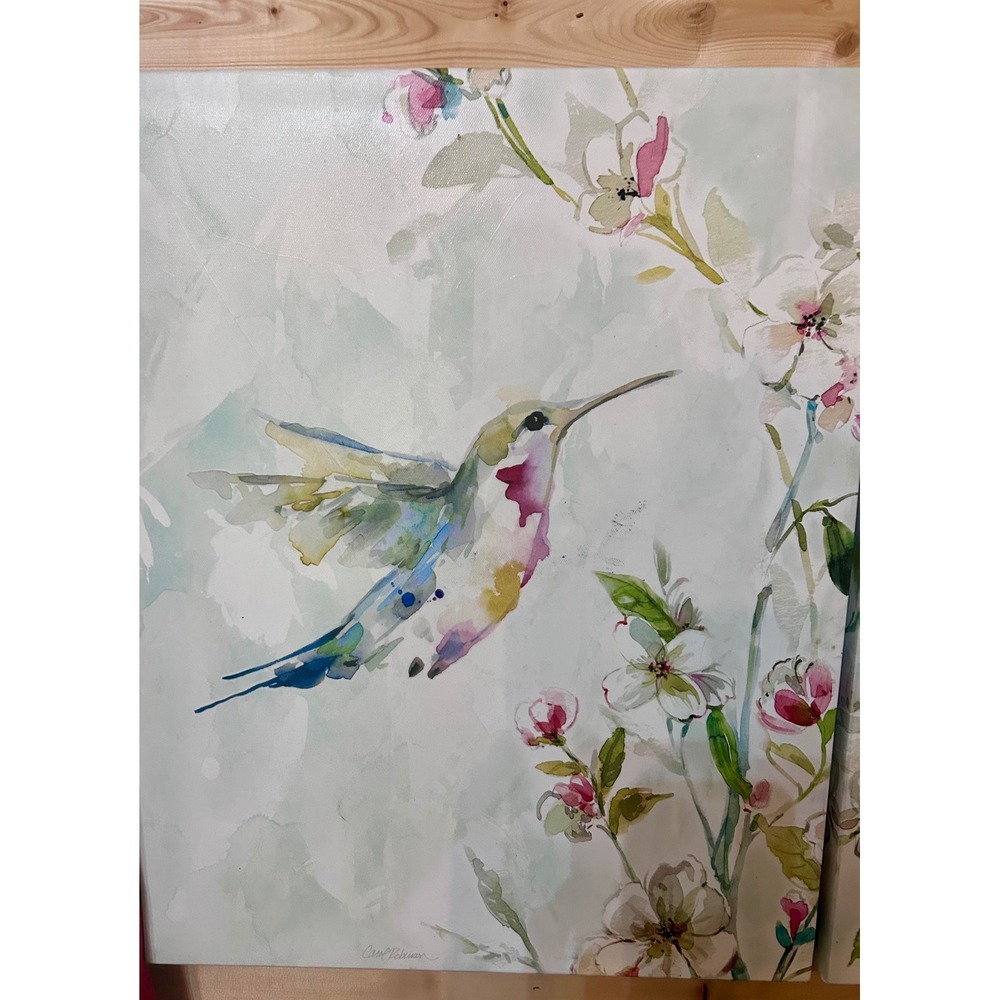 Carol Robinson Hummingbird Floral Watercolor Canvas Wall Art Set of 2 16x20 - Picture 3 of 10